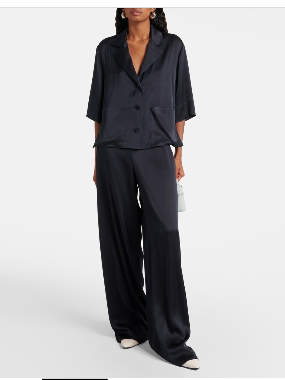 New Loro Piana Navy Blue Satin Set 38